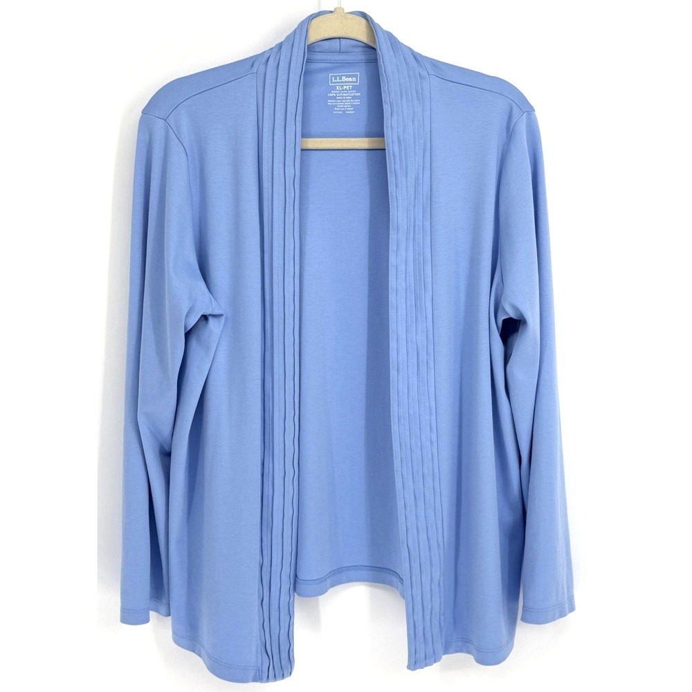 LL Bean Supima Cotton Blue Open Front Cardigan Soft Comfy Cozy Size PXL Office